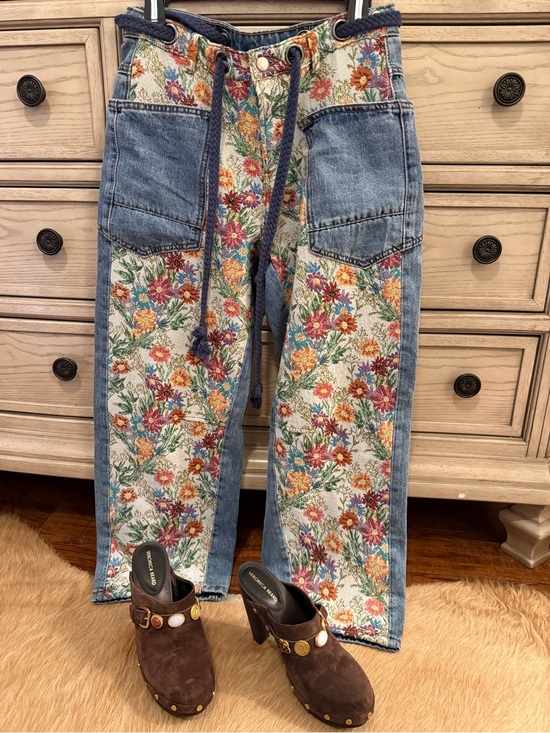 Oli and Hali Pants - Oli & Hali Floral Patchwork Ankle Pants in Blue, Green, Yellow